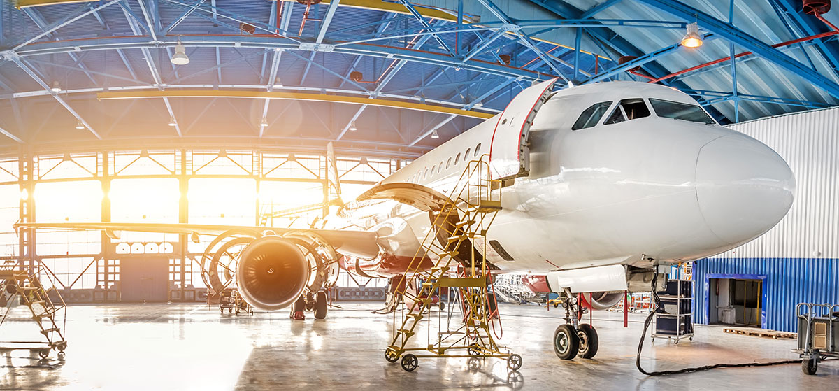 plane in aviation hanger